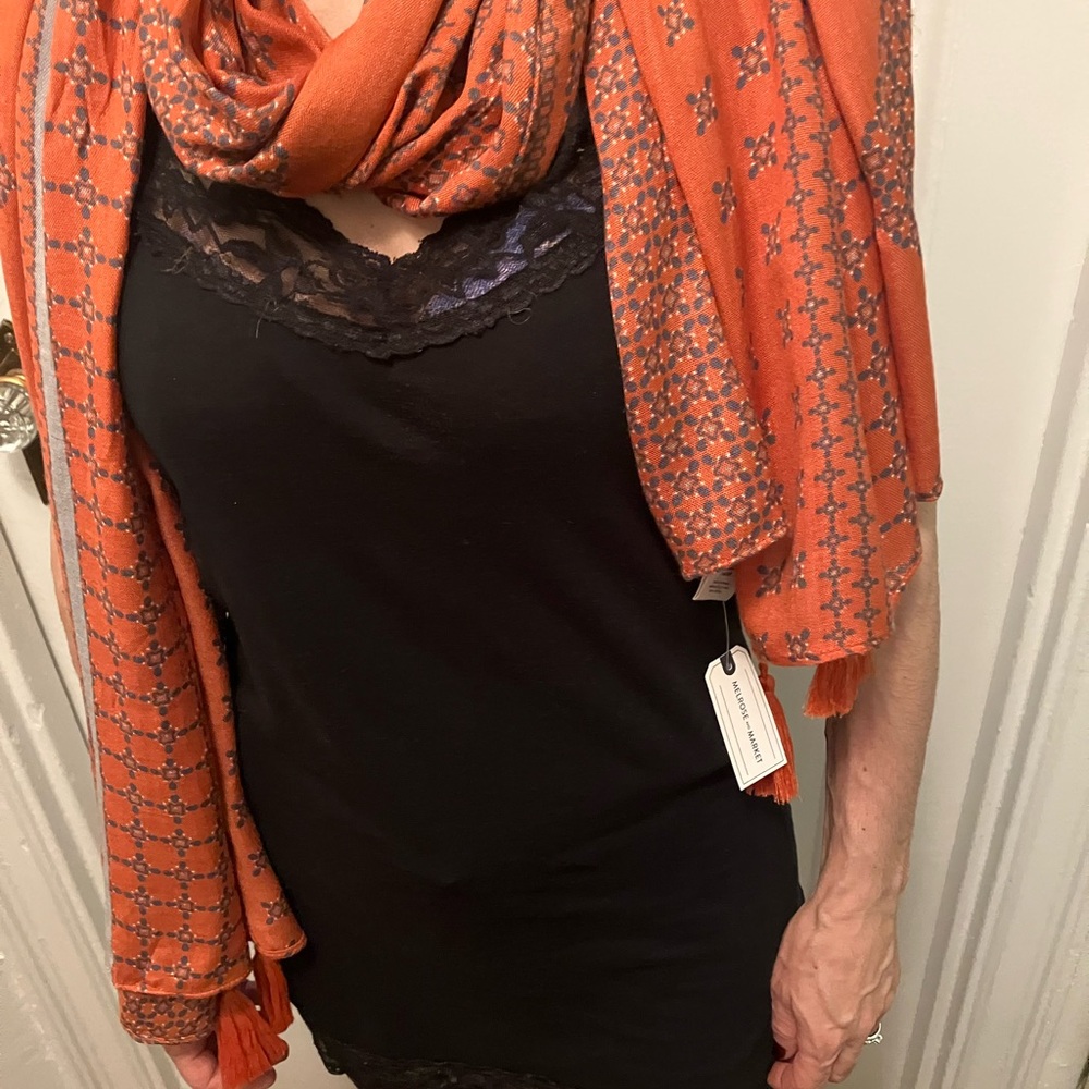 Melrose and Market Orange and Black Patterned 🧣 scarf